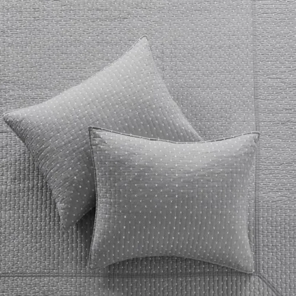 Levtex Home Cross Stitch Stitching 3-Pc. Bedspread Set, King, Grey